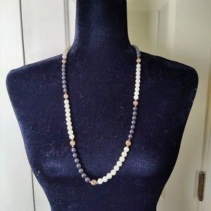 Vintage Faux Pearl Necklace, Black White & Gold Tone